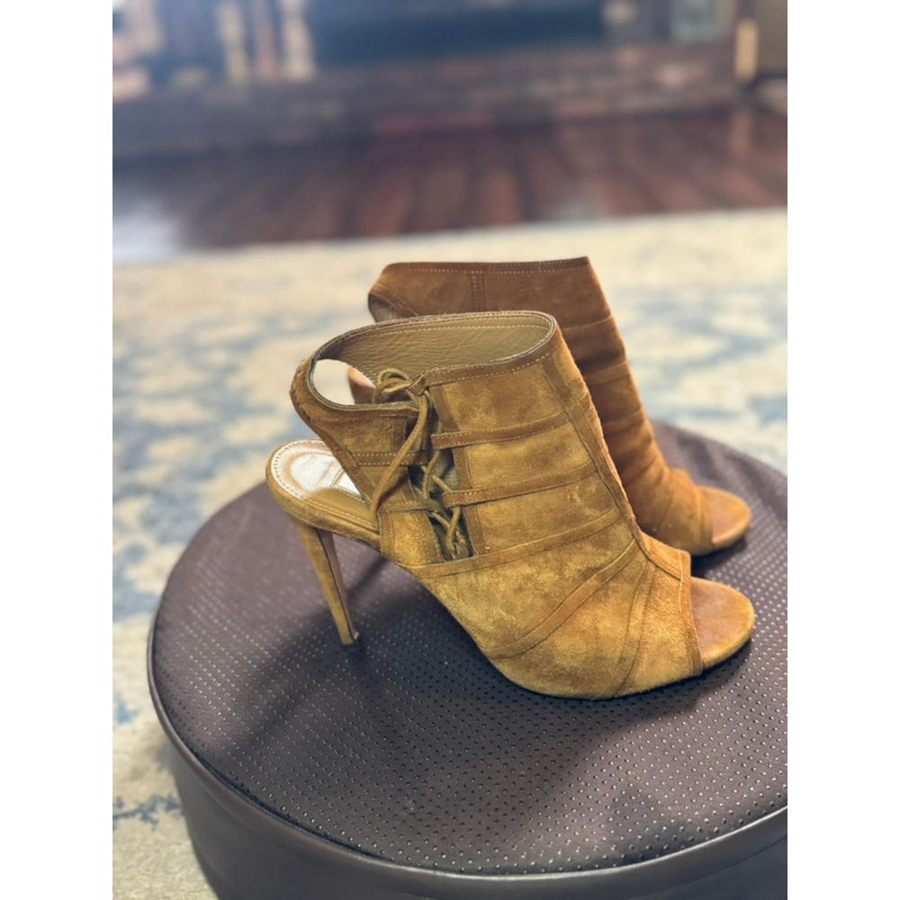 AQUAZZURA | Brown Suede Peep Toe Heels Size 9 - Picture 7 of 7